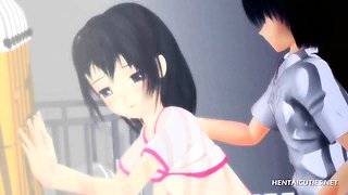 Cute anime doll gives BJ and gets hard fucked
