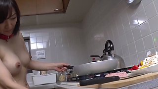 Asian mature naked cooks then fucks