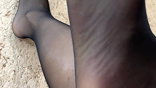 Masturbating Pussy in Black Ripped Pantyhose and Fishnet