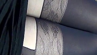 My legs are in stocking pattern pantyhose for your hot cum
