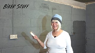 Busty mature Youtuber showcases her massive nipples in a tight white t-shirt