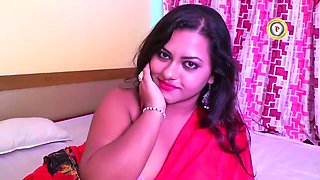 Poulami In Red Saree And Pink Bra