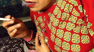 Sexy Lady Smoking Cigarette and Foreplay Her Sexual Part Boobs Nipple