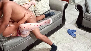 Mature grandmother dresses as a schoolgirl to fulfill her fantasy