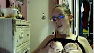 Zealous nerdy amateur webcam black head flashed me her awesome big tits