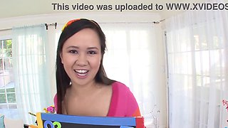 Carmina Kai's first time with a huge cock in POV - small tits, face fucking, and cum swallowing!