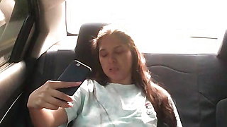 Hot passenger has video call with her lover and touches her body in the back seat of the Uber