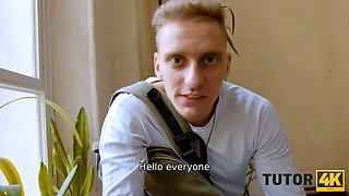 Tutor4k. student gives a free-for-all sex lesson for nerdy educator with adorable ponytails