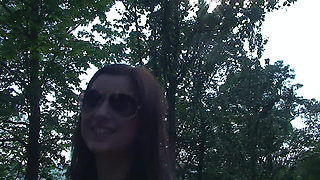 Sexy Brunette Teen Kattye Flashing Boobs and Pussy at the Park