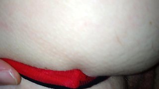 Cum on Red Panty Pussy and Her Ass