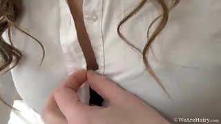 Stressed Aga unwinds by stripping on her bed - WeAreHairy
