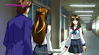 Horny anime lesbian teens skip class to lick pussy