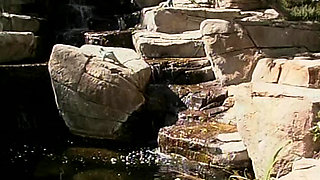 Platinum blonde sluts sharing strapon toy by the pool