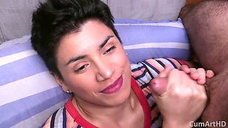 POV of me covering her smile with my cum