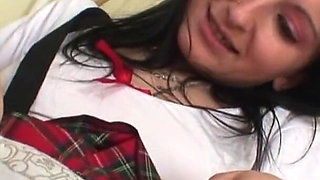 Teen gipsy cutie wanks her moist pussy in the class room