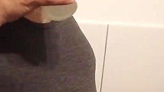 Tattooed Blonde Pees Into the Cup at the Toilet and Gets a Body Shot