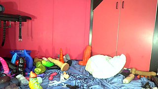 Blonde tight pussy babe solo toy fun in glamour masturbation