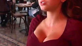Sensual orgasm in a cafe. NSFW