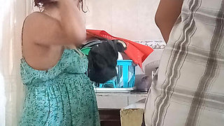 Maid Fucked in the Kitchen, Almost Discovered by the Boss