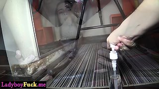 Asian shemale enjoys butt sex on sex chair