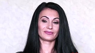 Female agent licks and fingers brunette in her office