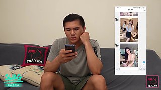 Cuckolded Asian husband watches his wife getting busy in her school uniform