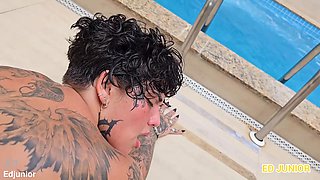 Whore Tattooed Body and Face fucked Outdoors by the Pool by BBC - Hd interracial porn 1080p