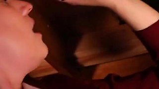 Busty Redhead Student Sucks Teacher's Dick Under Milking Table