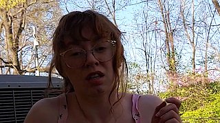 Amateur redhead masturbates then gives a blowjob