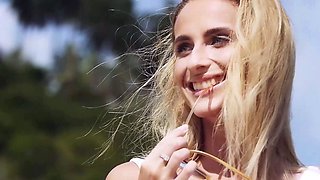 Petite Ukrainian MILF strips at a beach