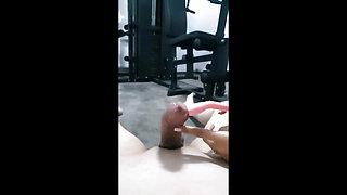 Rough Femdom Urethral Sounding of Slave Cock in the Gym with 12 Inch Dilators, Handjob, Huge Cumshot