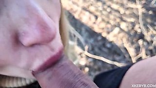 Step Sister Sucks My Big Cock in the Forest - Public Risky Blowjob Almost Caught