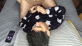 Handjob and Cum Mouthful Before Bed