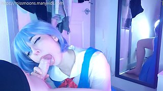 Rei Ayanami first time, fucks rough with her big oiled arse