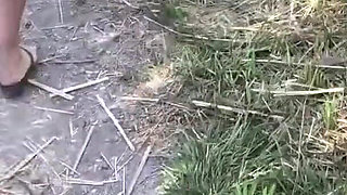 Busty blonde fucked outdoors