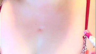 Juicy Red Lips Wrap a Cigarette, Playing with Tits