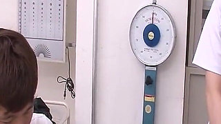 Japanese Nurse Masturbates in Front of a Patient While Doctor Plays with Her Tits