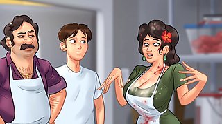 Raunchy anime cartoon features monster and sexy stepmom getting involved in wild action