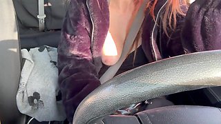 Sexy Car Ride with Italian Big tits Milf Artemisia Love Showing her big juicy tits and hard nipples real flashing in the streets of LA