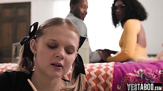 Tiny 18yo girl stepdaughter fucks BIG BLACK PENIS stepdad