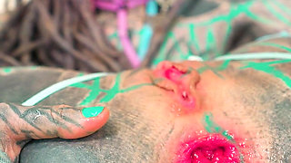 Tattoo Girl Squirt Games - Anal Gapes and Prolapse and Big Dildos
