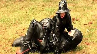 Beautiful lesbians finger pussy outdoors