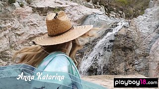 Petite blonde shows off her tiny knockers