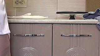 A Mature Wife Prepares Breakfast, and the Home Camera Watches. Big Ass in White Panties Under a Short Robe. Pavg