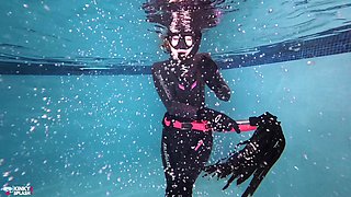 Underwater Wetsuit Dominatrix Tease in Heels