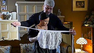 Blindfolded slave maid fondled