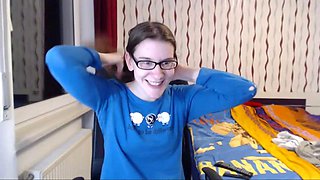 Teen with glasses spreads her pussy and fingers herself: Amateur, Brunette  Masturbation Porn