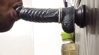Gay bottom huge dildo sucking