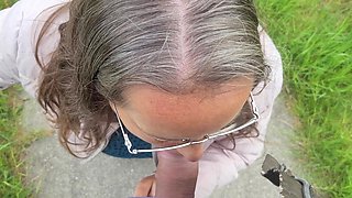 Very Risky Blowjob in the Middle of the Path, but the Excitement Makes It More Fun!