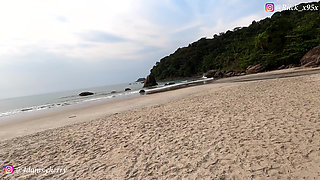 Sex on the deserted beach!! Amateur Brazilian teen sucked dick and taken cum in the face - amateur  sex video